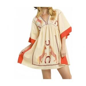 NEW STYLE USA western horse embroidered dress in coral
